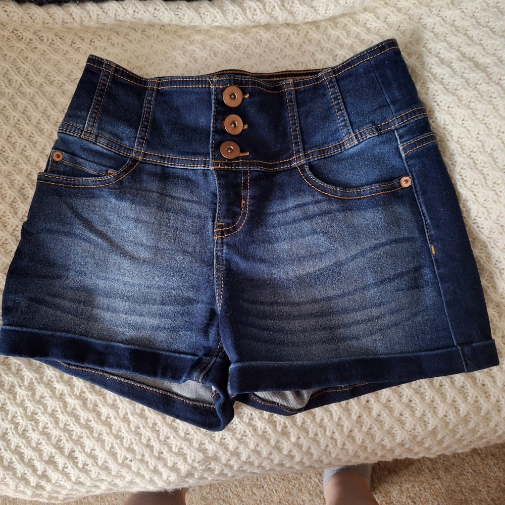 Dark Denim Blue Women's Shorts With Stretch, High Rise, Size 5